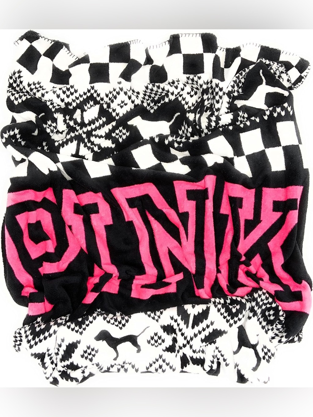 PINK Victoria's Secret Black & Hot Pink Graphic Fleece Blanket